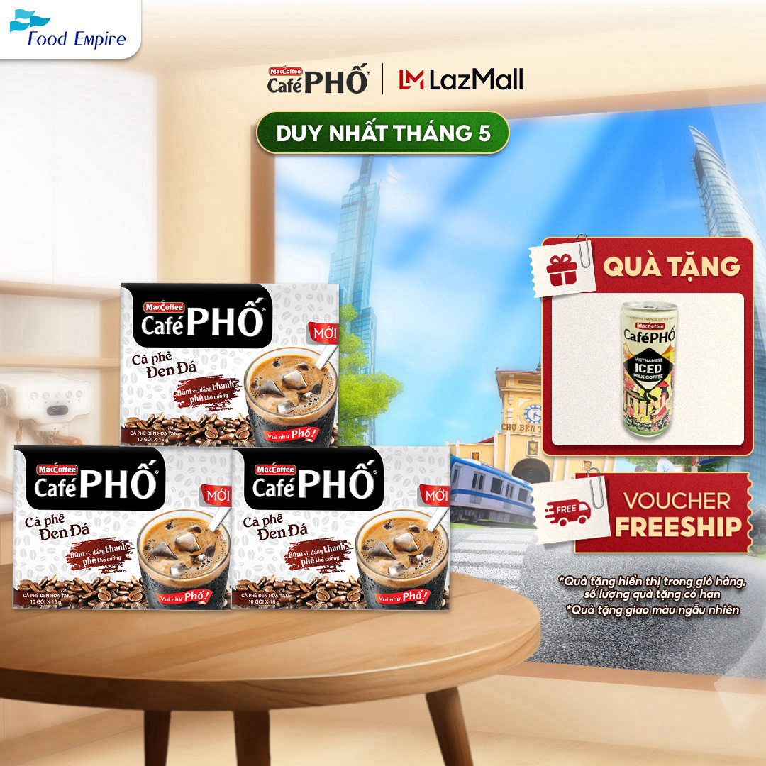 Combo 3 hộp Cà phê Phố Đen Đá - Maccoffee (hộp 10 gói x 16g)