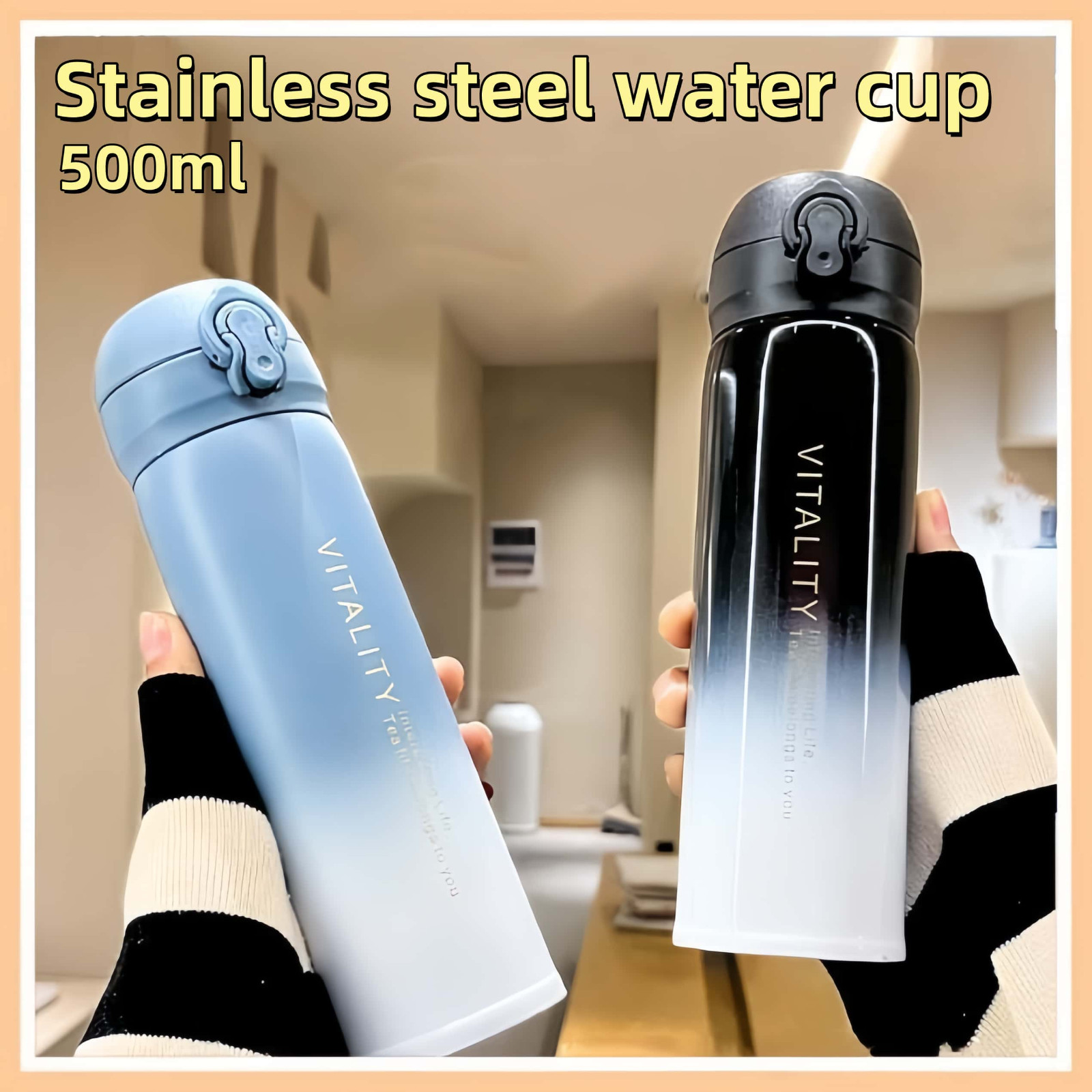 VIVOLILV ขวดน้ำสแตนเลสขนาดใหญ่ 500 มล. เย็นและร้อนไล่ระดับสีขวดป้องกันการตกแบบพกพาทนทานถ้วยนักเรียนอเนกประสงค์ ราคา 56 บาท*ส่งฟรี