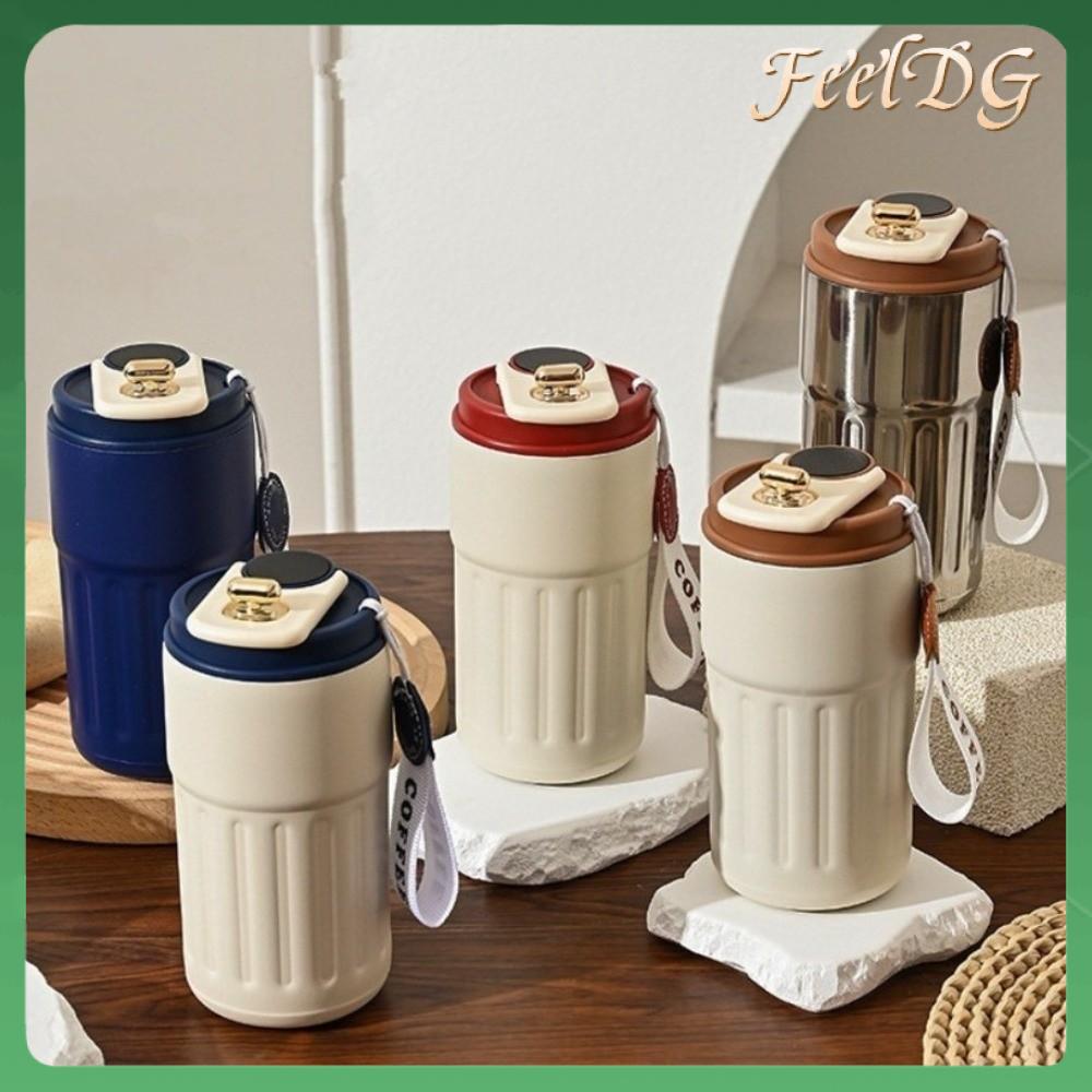 FEELDG Thép không gỉ Cốc cà phê giữ nhiệt Màn hình kỹ thuật số Hai lớp Chai cà phê Di động 450ml Mang theo cốc nước dành cho sinh viên