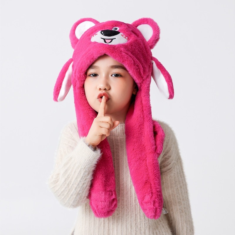 Mũ chùm đầu trẻ em Mũ hình gấu có bóp tai cho bé