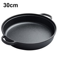 22/25/28/30cm Cast Iron Skillet with Double Handles Frying Pan Griddle for Bread Baking Outdoor Cooking Camping Kitchen Circle Paella Pan Double Handle Thickening Cast Iron Omelet Frying Pan Non-stick Crepe Pan Pancake Cooker Roasting