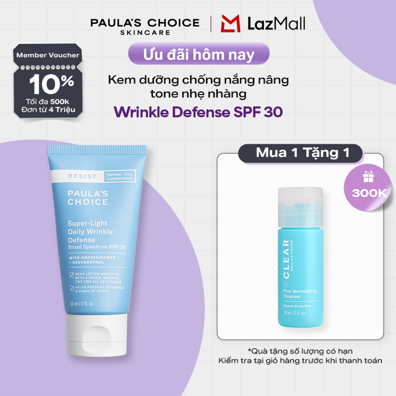 Kem chống nắng dưỡng ẩm đa năng siêu nhẹ không bết dính Paula’s Choice Resist Super - Light Daily Wrinkle Defense SPF 30 - 7760