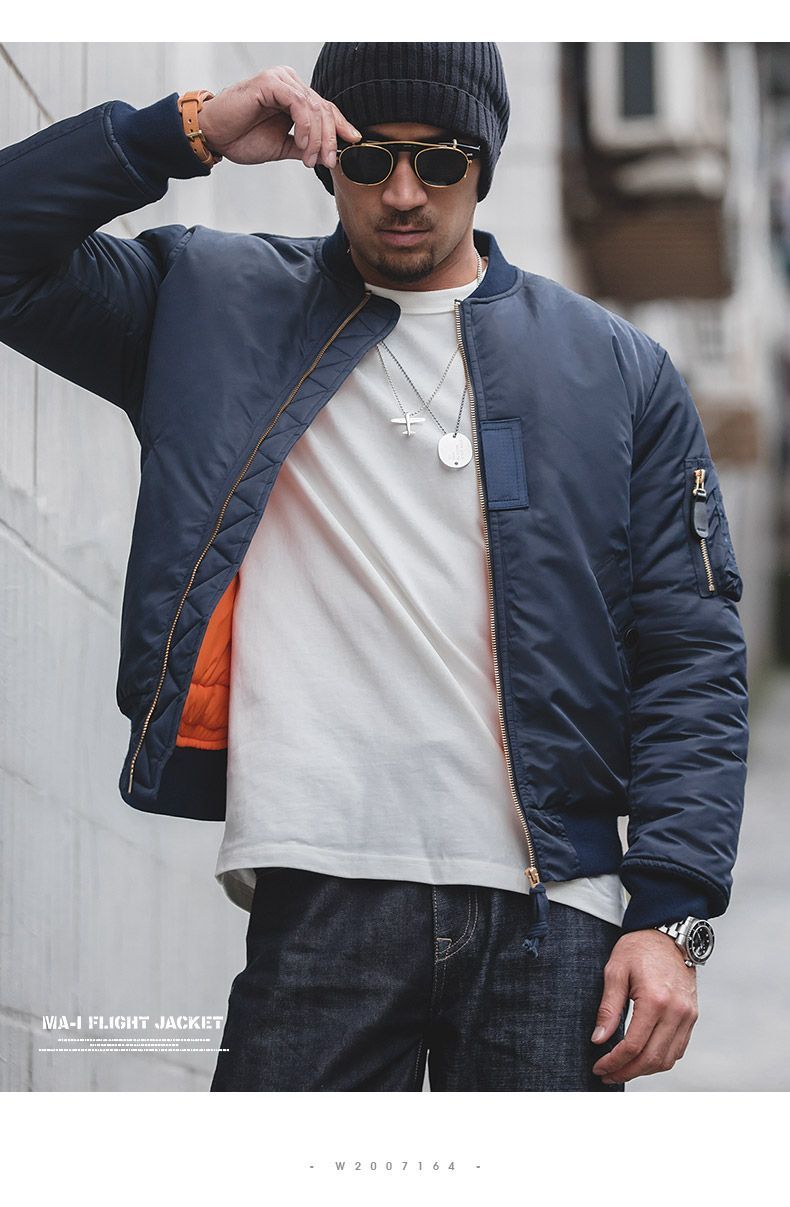 Madden Workwear   American R Army Green MA-1 Short Flight Jacket Warm Thick Cotton Coat for Men Trendy · v4