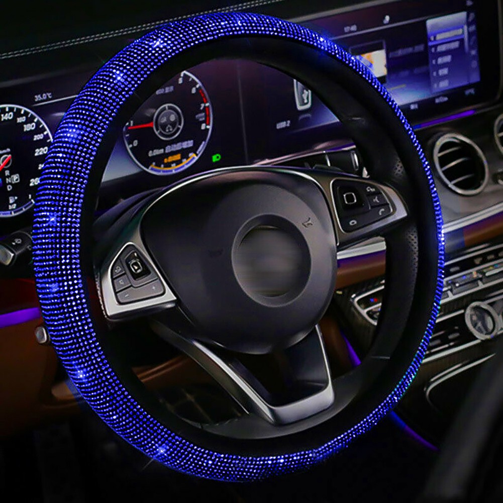 AUTOMARTSHOP Bling Blue Rhinestone-style Car Steering Wheel Cover