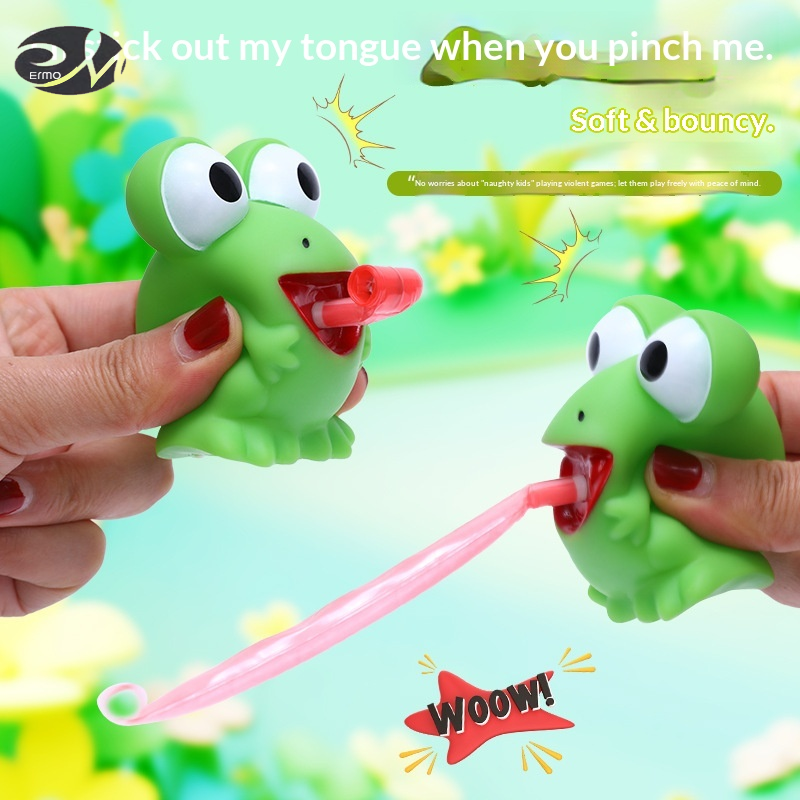 ERMO Squishy Frog Stress Relief Toy with Tongue Pop-Out, Fun and Soft Anti-Stress Play for Adults and Kids ราคา 23 บาท*ส่งฟรี