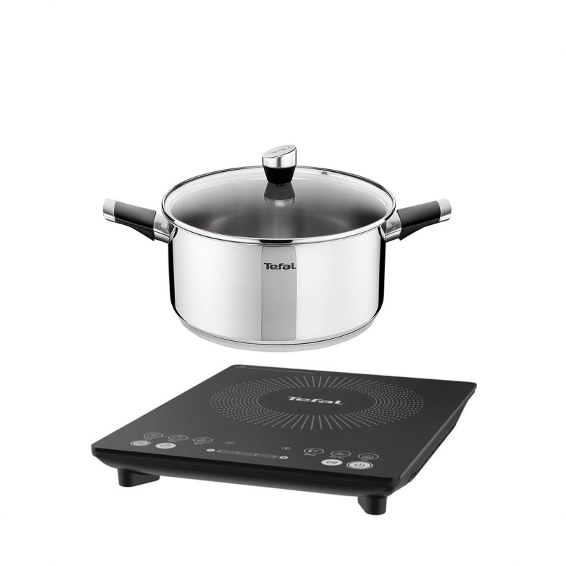 Tefal Everyday Slim Induction Hob + 20cm Emotion Stainless Steel Stewpot with Lid Singapore