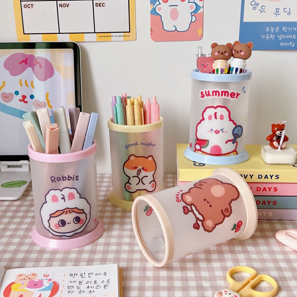 Ống đựng bút hình tròn gấp gọn, ống cắm bút đa năng phong cách hàn quốc dễ thương