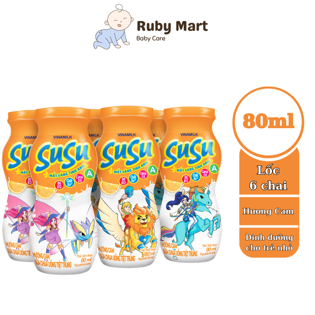 Lốc 6 Chai x 80ml Sữa Chua Uống Vinamilk Susu Hương Cam