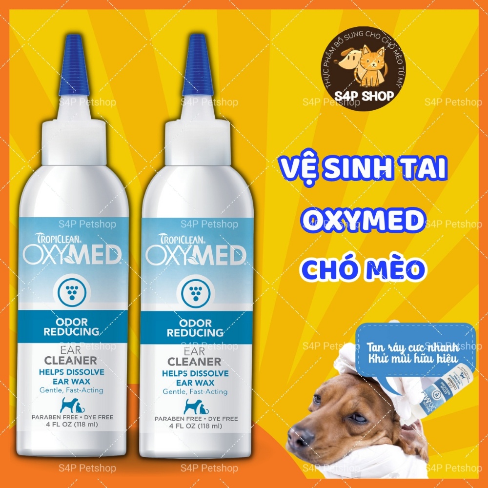 Vệ sinh tai Oxymed Tropiclean cho chó mèo giúp khử khuẩn, mùi hôi tai, giảm ngứa hiệu quả - 118ml