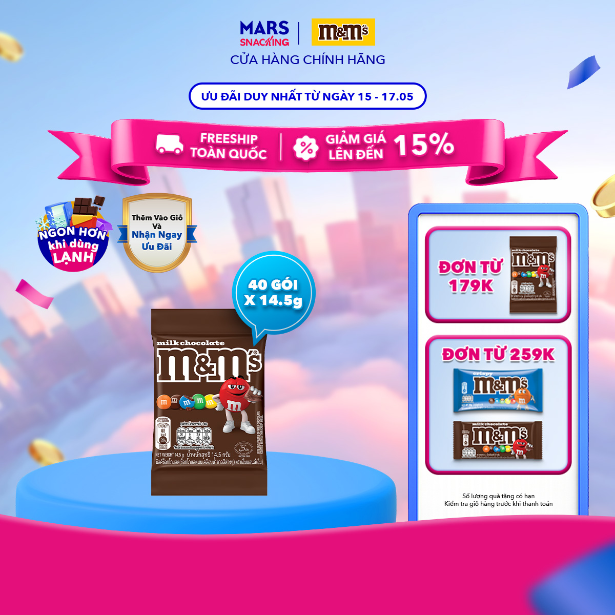 Combo 40 gói kẹo Socola sữa MM's 14.5g (2 hộp x 20 gói)