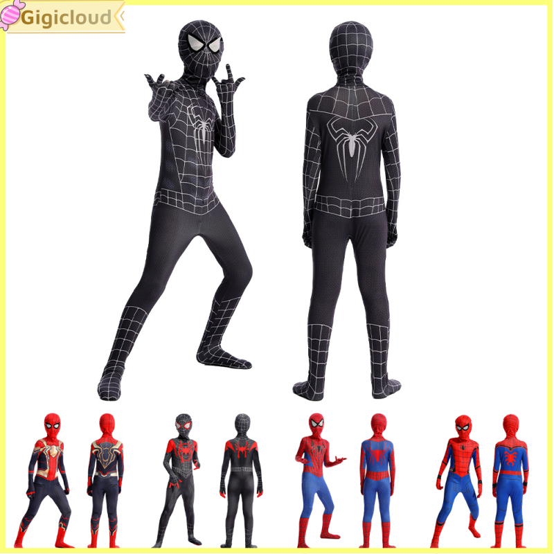 Gigicloud Kids Spider Man Halloween Costume Boys Superhero Cosplay Jumpsuit With Head Cover For 5-12 Years Old Kids ราคา 220 บาท*ส่งฟรี