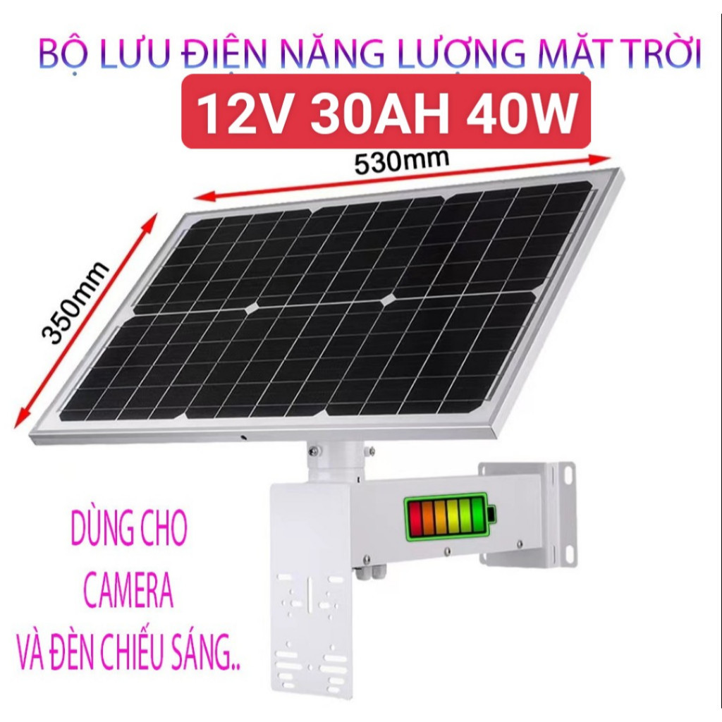 Pin Năng Lượng Mặt Trời cao cấp 40W30Ah Cho Camera Quạt Chiếu sáng Viễn Thông- lưu trữ được 2-3 ngày