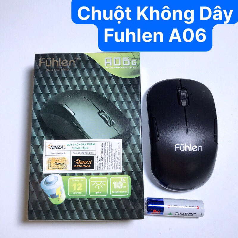 Chuột không dây fuhlen a06 tặng kèm pin hàng nhập khẩu chuột máy tính pc laptop văn phòng