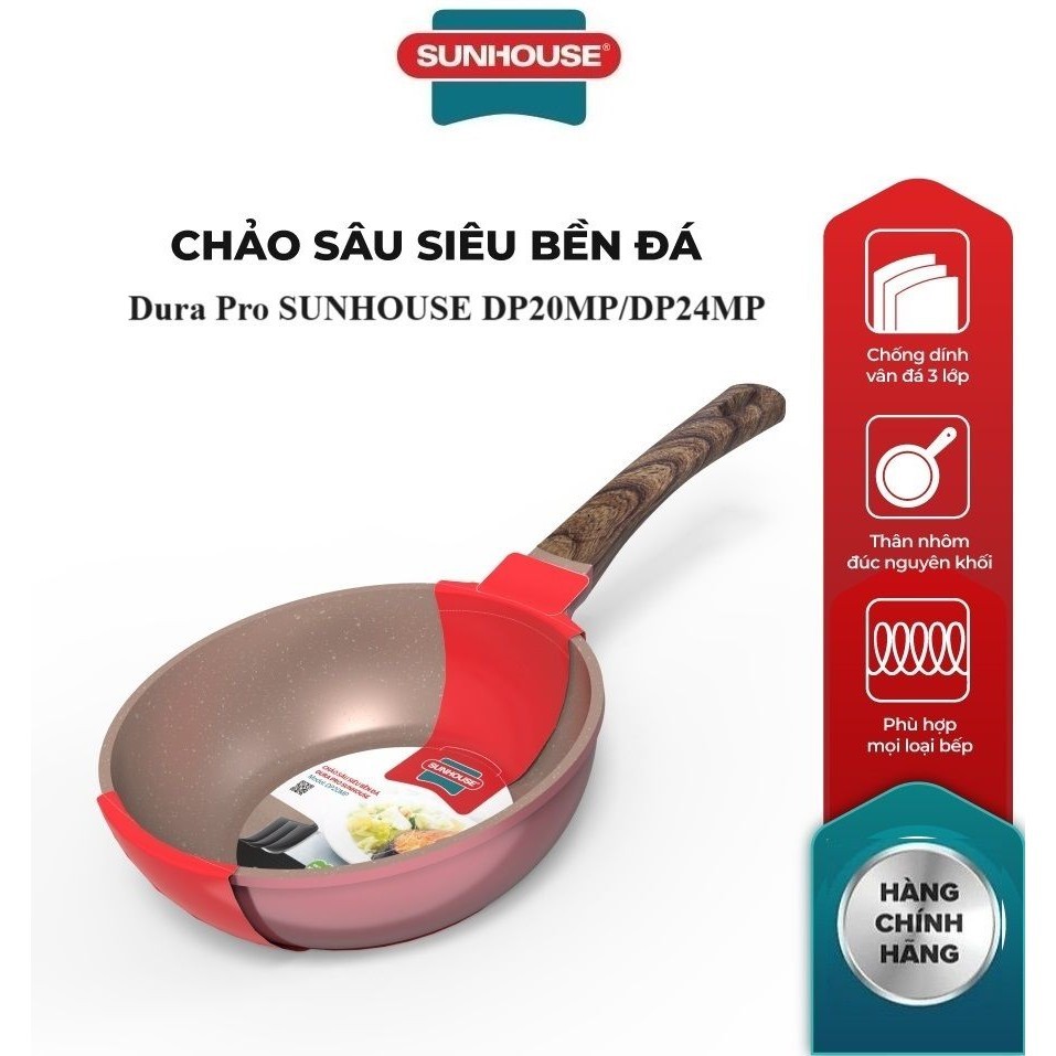Chảo sâu chống dính siêu bền đá dura pro sunhouse dp20mp dp24mp