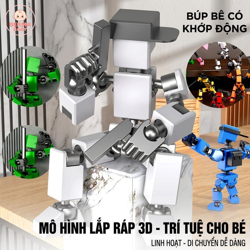 BERMA BABY Mô hình figure mini lắp ráp thông minh có khớp chuyển động đồ chơi giáo dục cho bé học tập sáng tạo