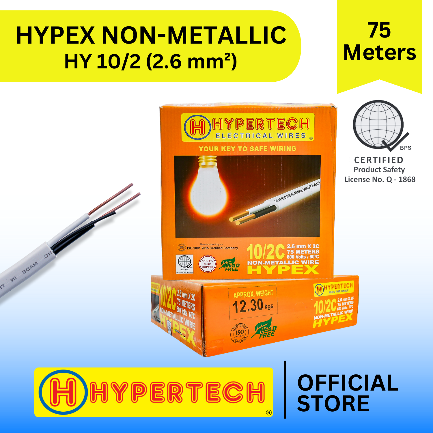 Hypertech Hypex # 10/2 - 75meters - NM Wire - Pure Copper Electrical Wire - Proudly Philippine Made