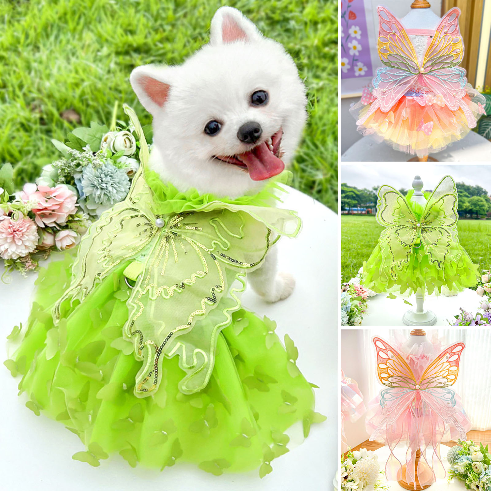 Đầm ren bướm cầu vồng cho chó nhỏ và mèo dễ thương mùa hè trang phục công chúa mèo dễ thương Váy công chúa cho chó đồng quê quần áo thú cưng