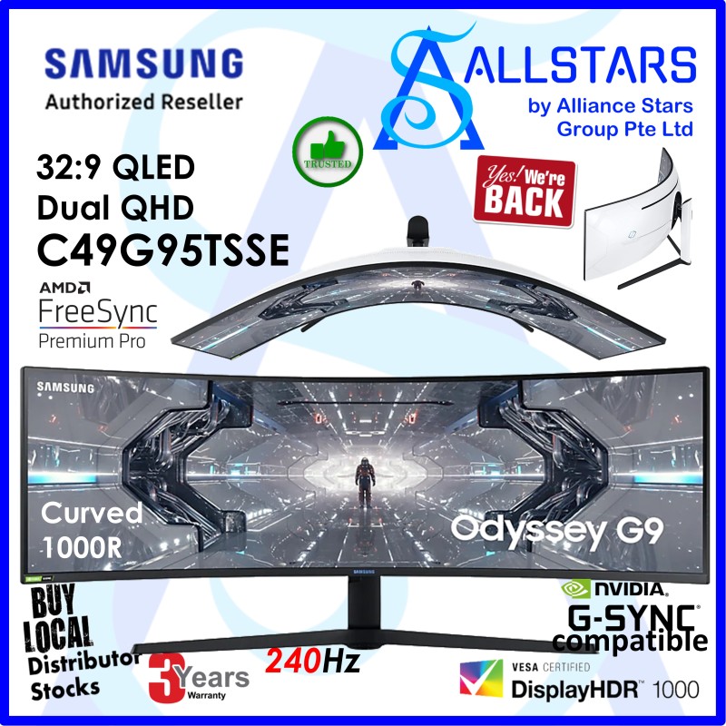 (ALLSTARS : We are Back / 10.10 / 11.11 Promo) (*Next Day Delivery*) Samsung Odyssey G9 C49G95TSSE 49 inch DQHD Monitor With 1000R Curved Display / 32:9 / 240Hz / FreeSync Premium / G-Sync Compatible / PIP / PBP) (Warranty 3years with Samsung SG) Singapore