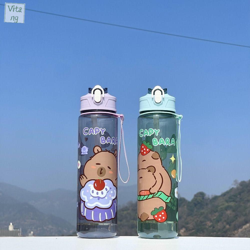 VITANG 800ml Bình nước hình capybara Dễ thương Phim hoạt hình Bình uống nước cho capybara Dụng cụ uống nước Cốc sữa Cốc nhựa trong suốt Nước ép