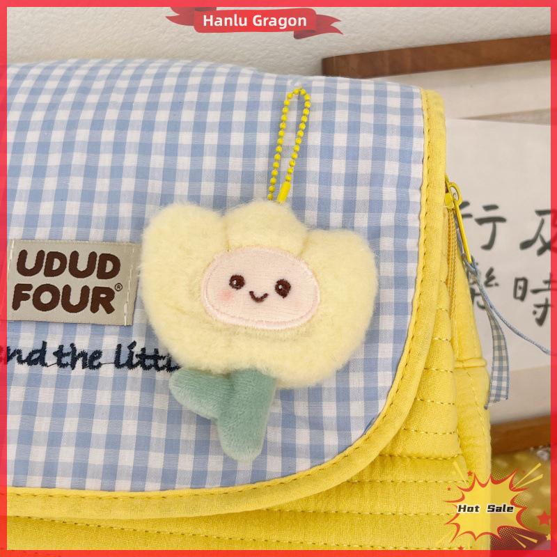 Hanlu Cute Cartoon Plush Tulip Keychain Soft Stuffed Flower Dolls Bag Pendant Decoration Car Keyring Accessories Girl Gifts