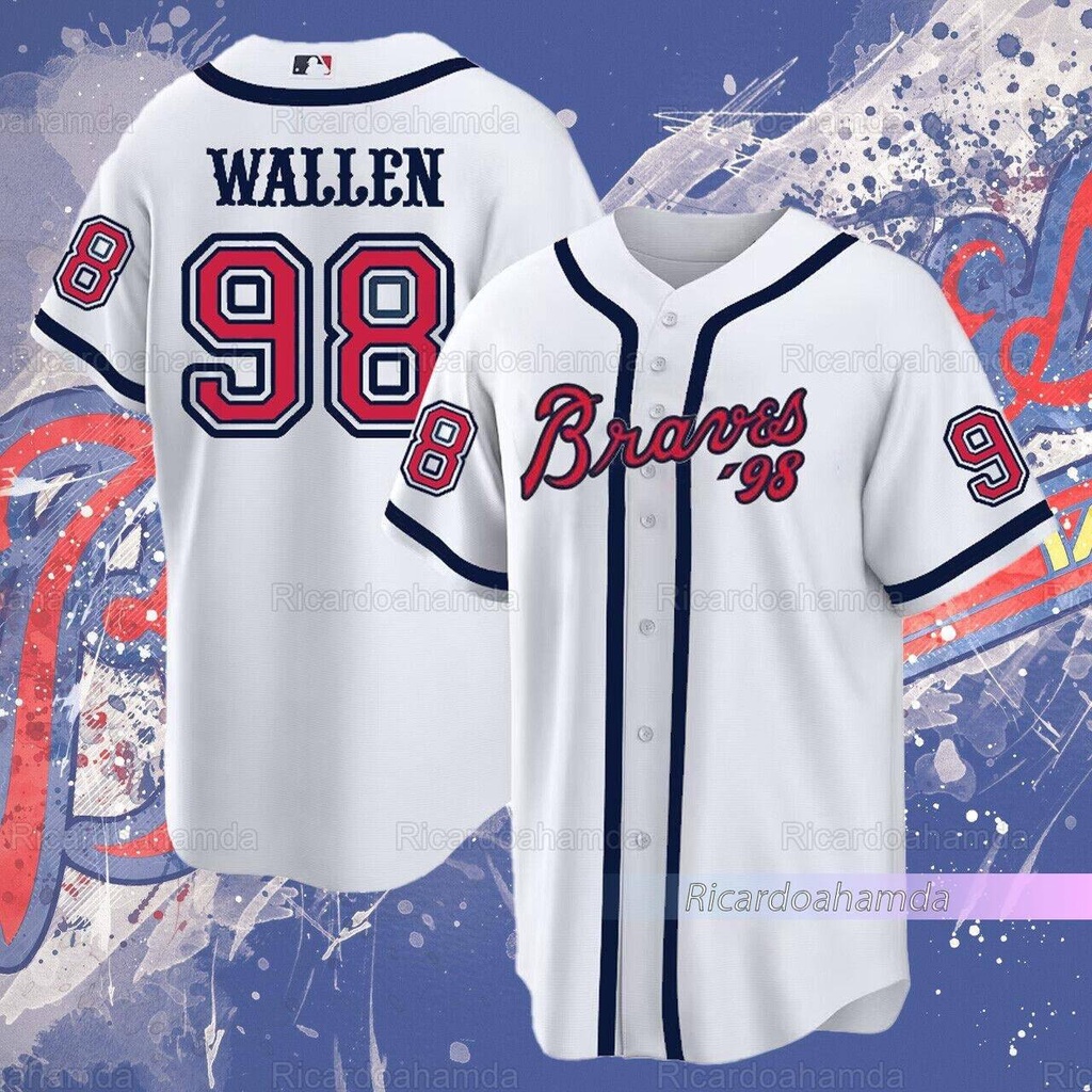 98 Braves Wallen Full Button Baseball Jersey Morgan Wallen Braves