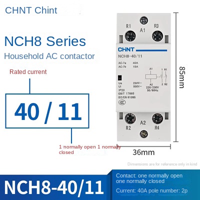 Contactor AC NCH8-40/11 40A [1 Mở Và 1 Đóng] | NCH8 20/25/40/63 CHINT 220V Xoay Chiều – Điều Khiển Điện Thông Minh