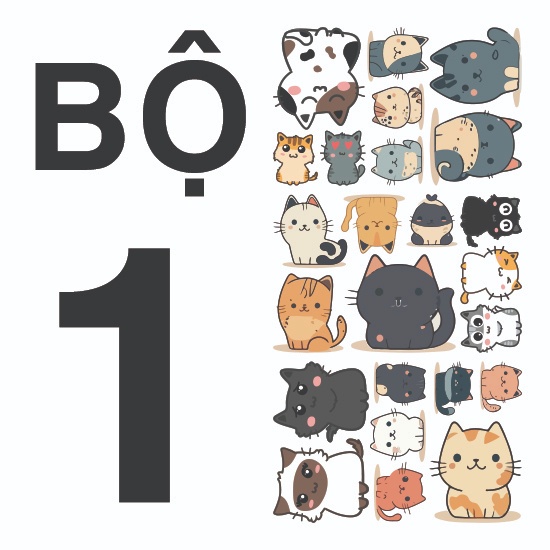 Sticker tờ hình con mèo dễ thương chất liệu nhựa trang trí điện thoại hình dán nón bảo hiểm mèo Mỹ D