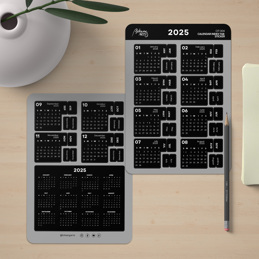 2 Sheets 2025 / 2026 Calendar Index Tab Stickers 12 Month Planner Index Tabs by BikangArts