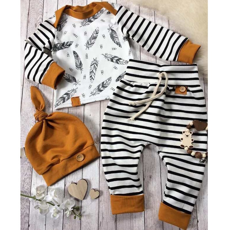 3Pcs/set Newborn Baby Clothes Sets Autumn Winter Cotton Infant Tops Pants Hats Suits Warm Baby Clothing Suit Toddler Outfits