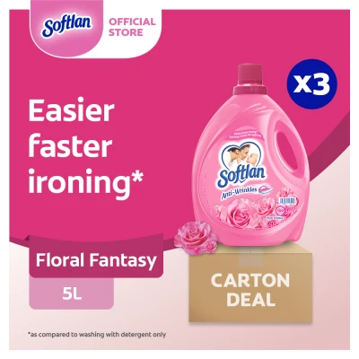 Softlan Anti Wrinkles Floral Fantasy (Pink) Fabric Softener 5L [Case of 3] Value Deal (1108697-3)