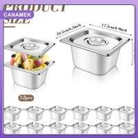【CANAMEK】 12 Set 1 6 Size Stainless Steel Hotel Pans With Lids 4  Deep Steam Table Pan Food Pan Lid With Handled Catering Food Storage Met
