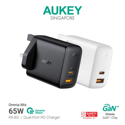 Aukey PA-B3 Omnia Mix 65W Dual-Port PD Wall Charger with GaNFast Tech