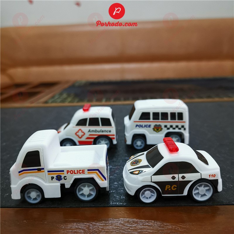 Bộ ô tô đồ chơi set 4 xe cảnh sát màu trắng cho bé nhựa ABS an toàn KB216108, Xe ô tô mini đồ chơi