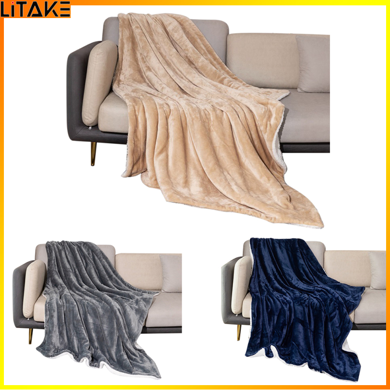 Litake Brightly Winter Warm Sherpa Fleece Blanket Double Layers Thicken Flannel Bed Blanket For Bedroom Travel (150x200cm) ราคา 640 บาท*ส่งฟรี