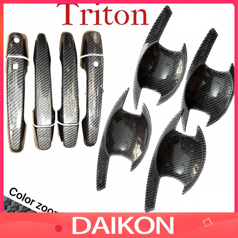 Ốp tay cửa, Ốp chén cửa, hõm cửa xe Triton 2015 - 2023 Gương Nắp Xăng Carbon bóng đẹp - DAIKON