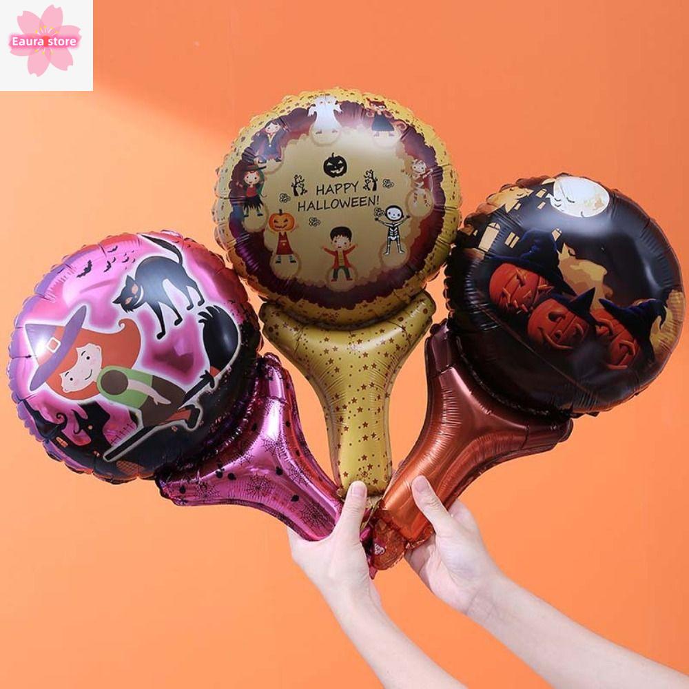 EAURA 6Pcs Ma bí ngô Gậy cầm tay bóng bay Halloween Lá nhôm Halloween Bóng nhôm hình ma bí ngô Bóng bay lá kim loại Cầm tay Bóng bay ma bí ngô mini Halloween Đồ trang trí Halloween