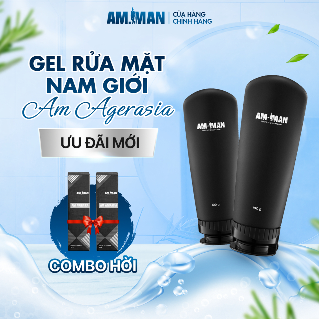 Combo 2 chai gel rửa mặt ngừa mụn nam AM-MAN AM AGERASIA 100ml