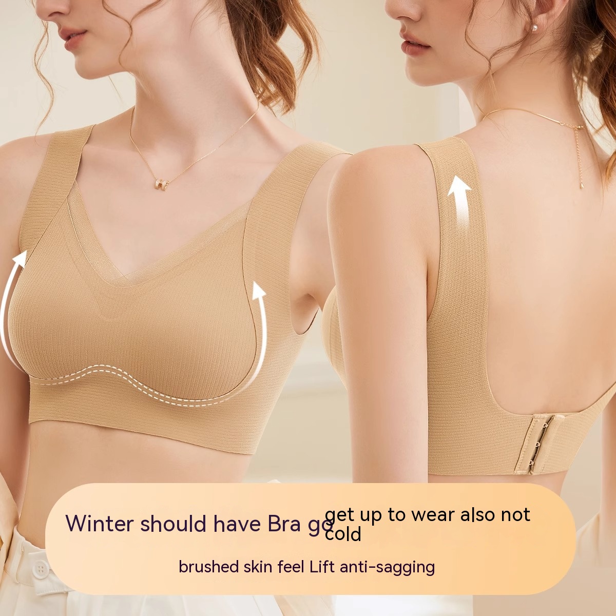 DEFIO UBAU 2024 Traceless Warm Muscle Anti-Gravity Lift Mesh Underwear Non-Steel Ring V-Neck Tank Top Women Soft Support Back Bra HJUIO