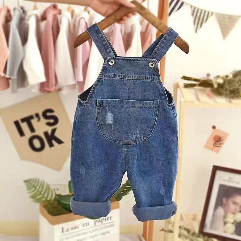 IENENS Baby Overalls Toddler Jeans Pants 0-4 Years Girl Dungarees Boy Bottoms Clothes Spring Autumn Hole Denim Jumpsuit