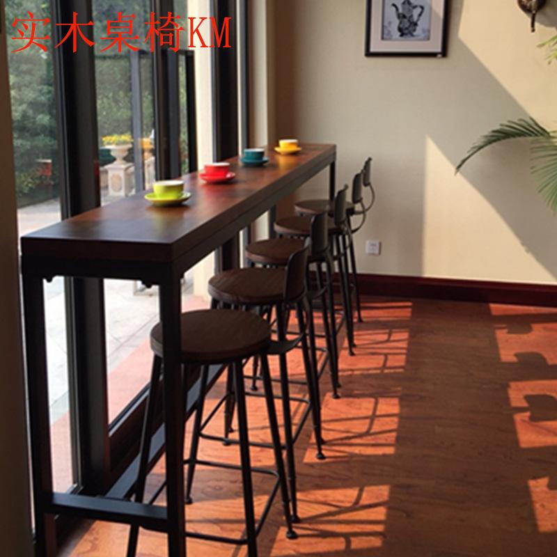 American Vintage Bar Counter Solid Wood High Base Tables And Chairs Cafe High Base Chair Milk Tea Shop Household Bar Counter Customizable Singapore