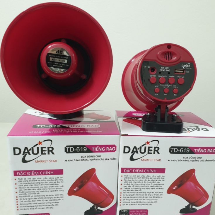 Loa Ghi Âm Phát Lại TD619 8V-30V. Loa Báng Hàng Rong.Dùng Ác Quy