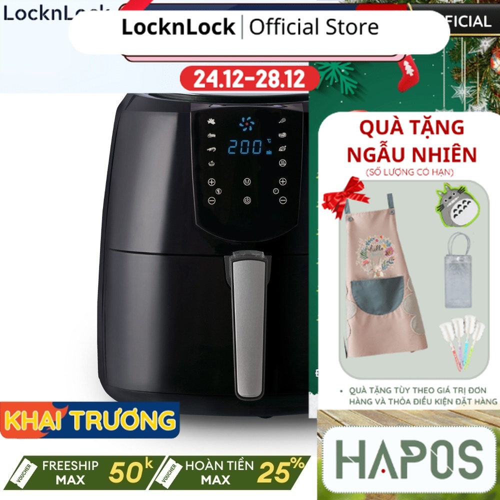 Nồi chiên không dầu LocknLock điện tử EJF357 5.2 Lít 1800W -  tặng kèm chảo nướng 17L - HAPOS OF