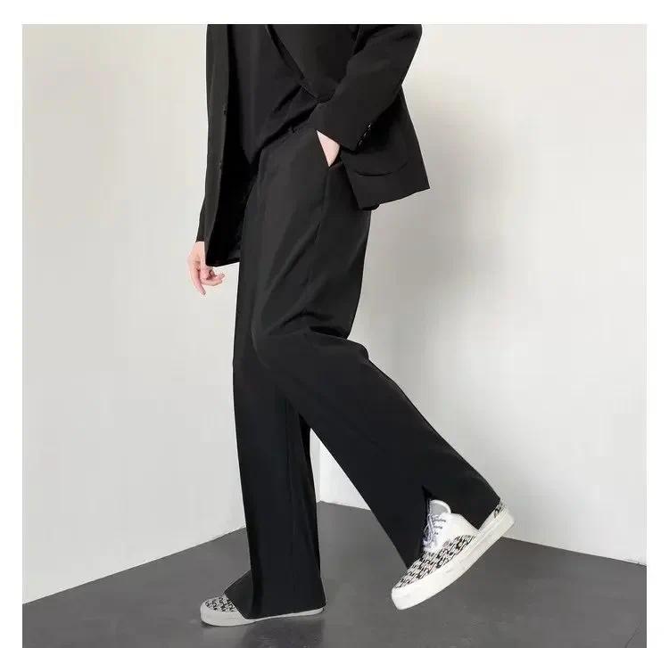 Summer New Men's Suit Pants Korean Style Streetwear Fashion Slim Fit Casual Pants Male Personalized Slit Loose Long Pants