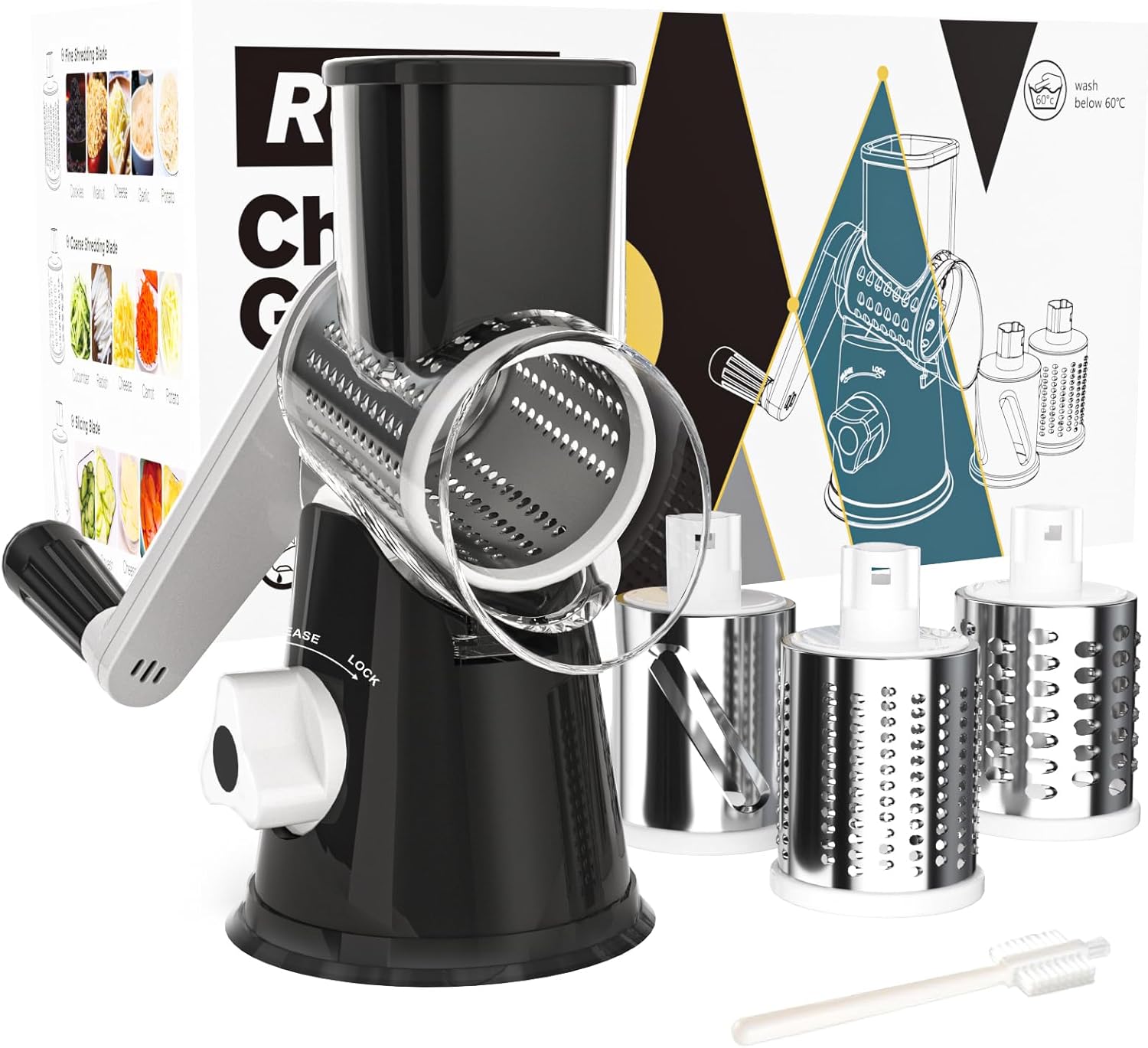 Rotating Vegetable Slicer Cutter Grater 430 Stainless Steel With 3 Sharp Drums Multifunctional Garlic Potato Shredder ราคา 1,000 บาท*ส่งฟรี