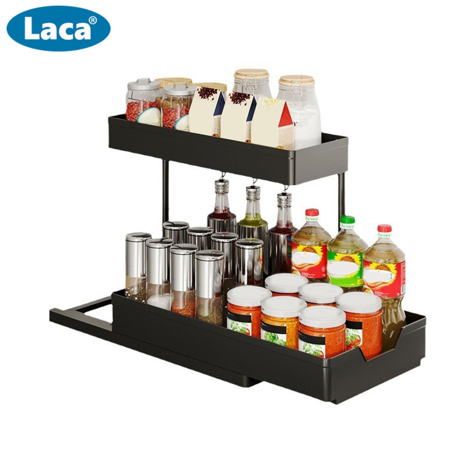 LACA Pull-out Storage Rack Kitchen Sink Organizer 2 Tier L-shape Under-sink Storage Rack Easy Install Kitchen Cabinet Organizer with Large Capacity Buyer's