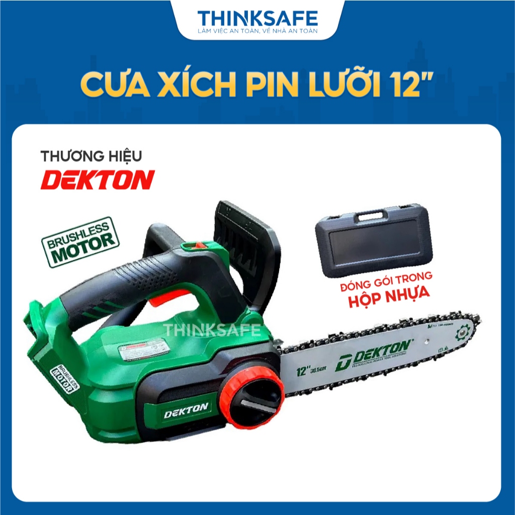 Máy cưa xích pin 21V DEKTON M21-CX12BL tốc độ 5000v/p không chổi than lam xích 12 inch chưa kèm pin 