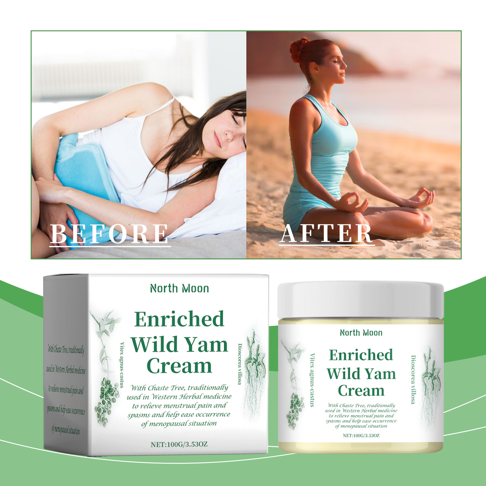 North Moon Menstrual Period Relief Yam Cream Relieve Stomach Physiological Period Pain Moisturizing 