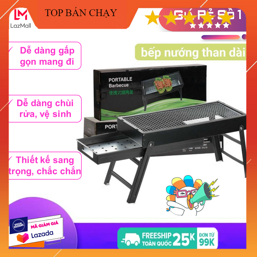 Bếp nướng than hoa dài không khói có vỉ nướng nhỏ gọn - Bếp nướng than , bếp nướng than hoa gấp gọn , bếp nướng than chống khói , bếp nướng bbq ngoài trời