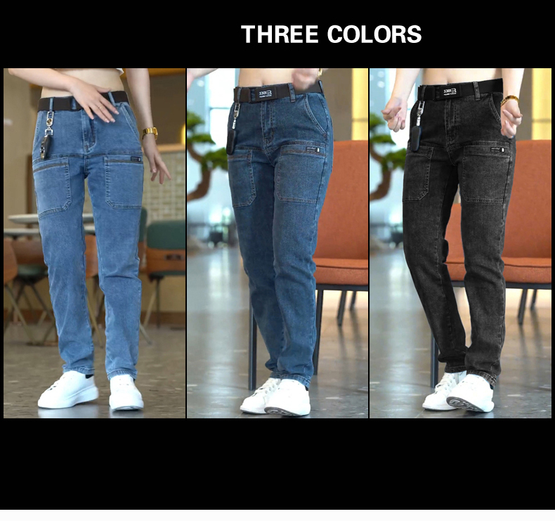 [lsdj] 2023 New Men's Slim Jeans Stretch Skinny Multi Pocket Fashion Designer Denim Trousers Male Brand Clothes Pants Streetwear · v2