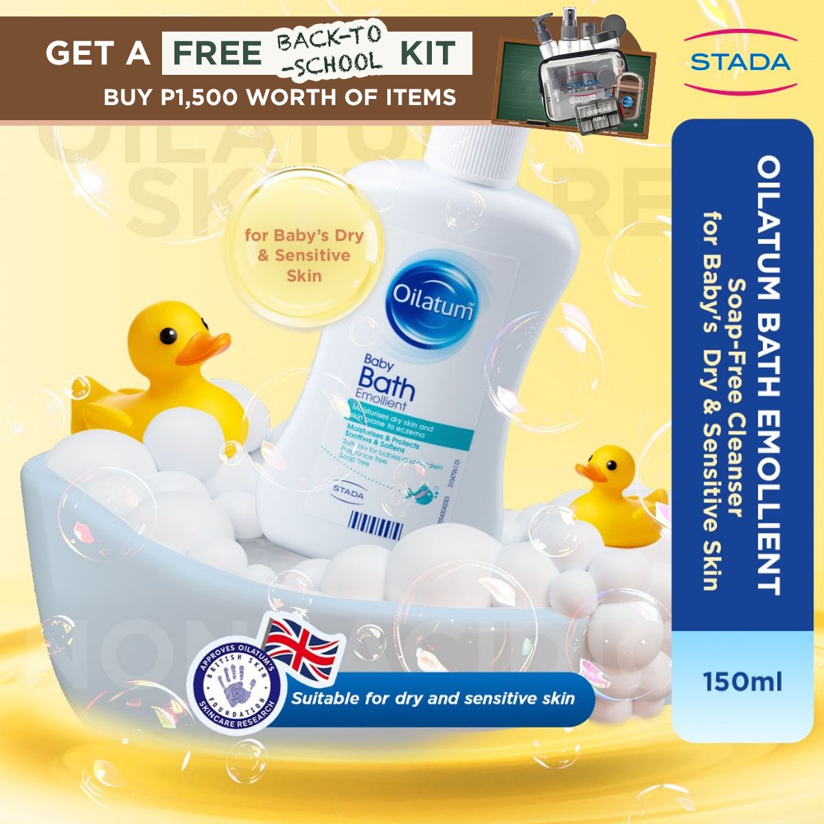 Oilatum Bath Emollient for Babies 0–2 Yrs Old Soap-Free Moisturizing Bath Cleanser 150ml